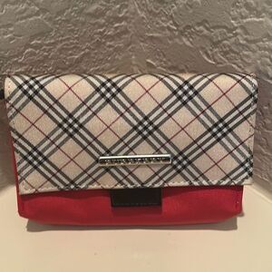 Burberry Zip Top Card Pouch Nova Check Plaid & Red Nylon Classic Preppy Luxury